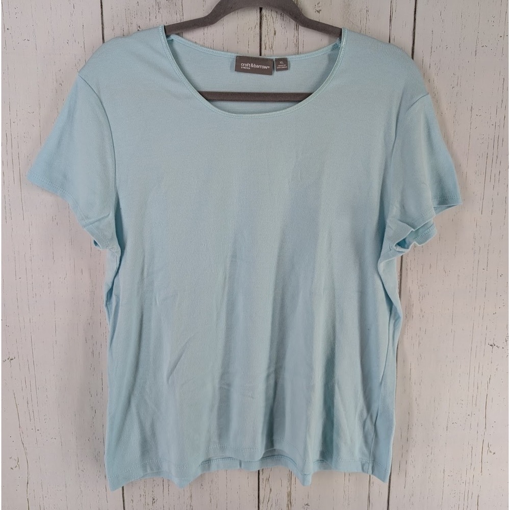 Croft Barrow Size XL Womens Light Blue Short Sleeve Stretch Top